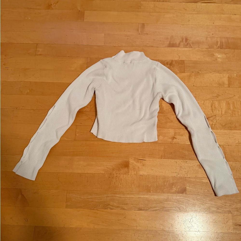 White Ribbed Long Sleeve Top - Picture 5 of 5